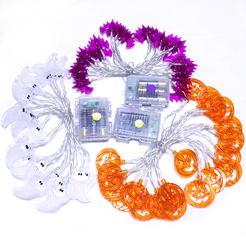 Cadena de luz LED de Halloween de tres piezas a prueba de agua de control remoto de calabaza Cadena de luz murciélago de Halloween Cadena de luz USB luces decorativas de colores