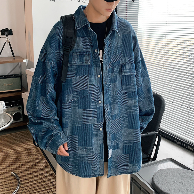 Hong Kong Style Autumn Denim Work Jacket Harajuku Style Shirt Men's Thin Japanese Trendy Brand Loose Long-Sleeved Shirt Casual