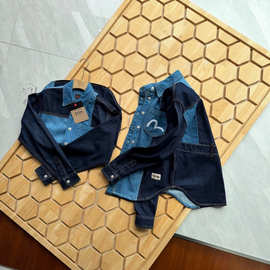 2025春季新款潮牌福神男士海鸥刺绣复古拼接休闲长袖牛仔衬衫外套