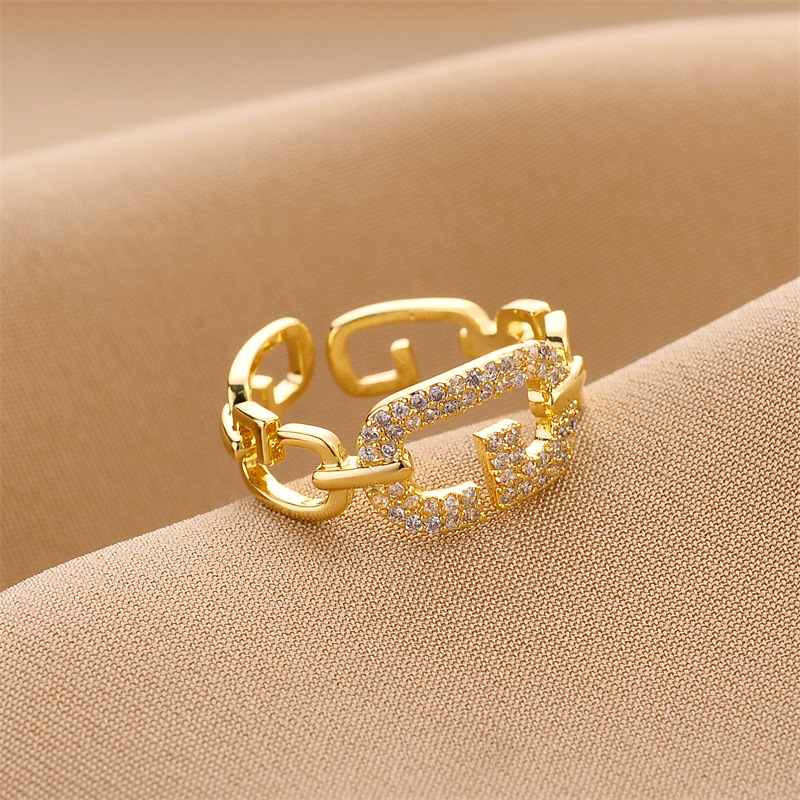 Fashion Letter Copper Plating Zircon Open Ring 1 Piece
