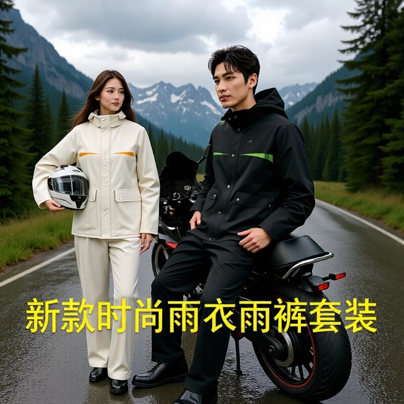 New Stylish Two-Piece Raincoat and Rain Pants Set for Men and Women, Waterproof and Storm-Proof for Cycling, Motorcycle, Electric Scooter, and Delivery Riders New Stylish Two-Piece Raincoat and Rain Pants Set for Men and Women, Waterproof and Storm-Proof for Cycling, Motorcycle, Electric Scooter, and Delivery Riders