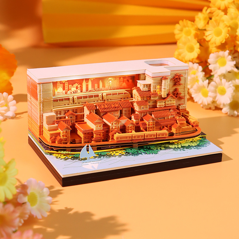 跨境新款3D立体便签本纸雕日历周历中英文版洪崖洞文创礼品创意|undefined