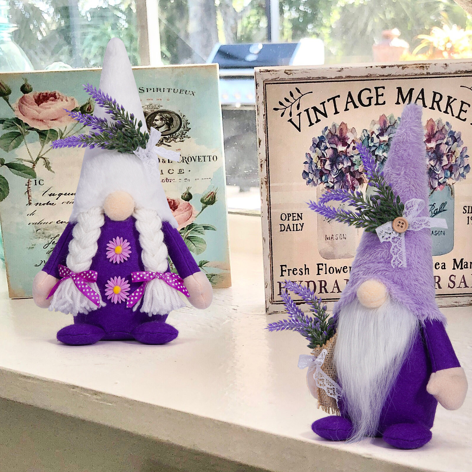 Transfronterizo cuatro estaciones primavera y verano lavanda muñeca sin cara enano púrpura muñeca Rudolph decoraciones