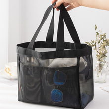 网纱手提包透明收纳袋单肩包沙滩包大容量商城拉链透明网格购物袋