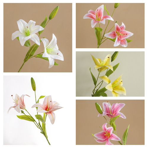 Floral 3D Printed Double-Headed Lily with Insulated Style, Fake Flower Manufacturer for Home Decor, Cross-Border Wedding Supplies, Wholesale - MW31587
