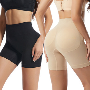 European and American cross-border body shaping high waist belly contracting pants with plug pad fake butt plump hip sponge pad hip lifting boxer briefs