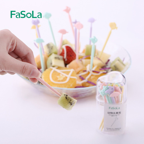 FaSoLa simple fashionable animal cartoon fruit fork food grade ABS plastic creative fruit picks can be used repeatedly