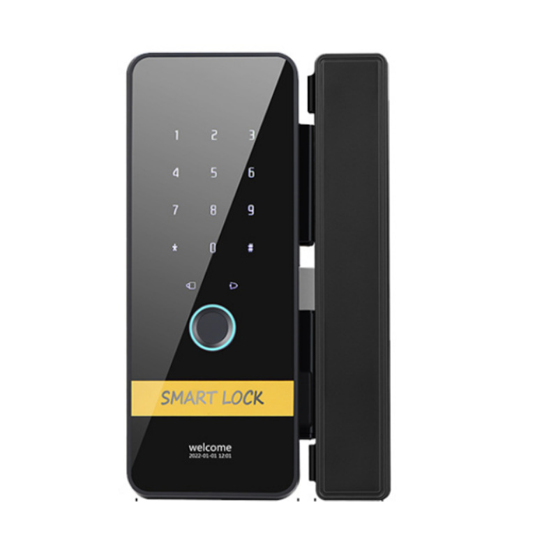 Oficina personalizada puerta de vidrio inteligente de huella digital bloqueo de contraseña control de acceso todo en uno puerta de vidrio sin perforación cerradura inteligente antirrobo