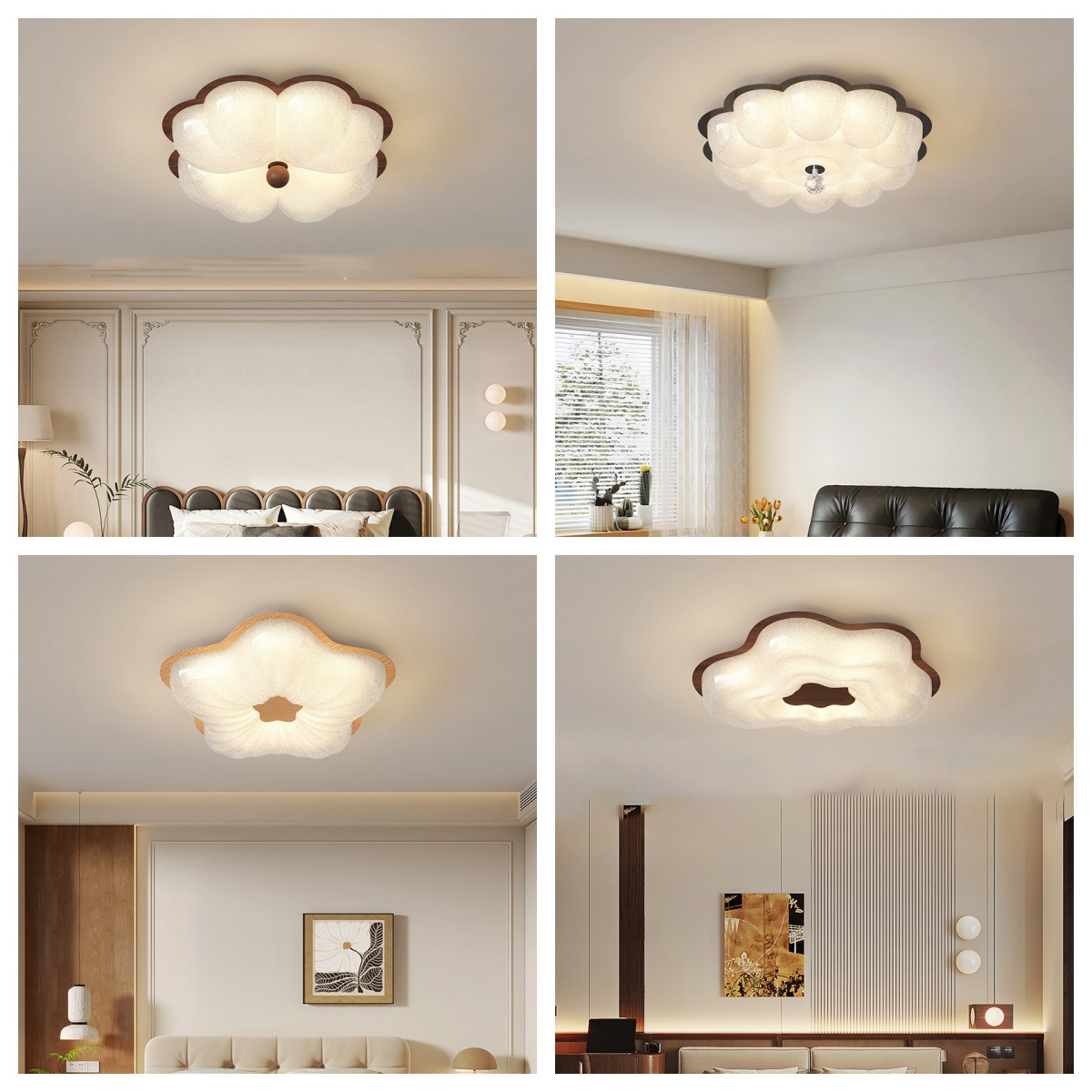 Moderno y simple nuevo estilo de lujo ligero lámpara de techo de dormitorio de arena de cristal protección ocular inteligente lámpara de habitación de dormitorio principal en forma de flor de estilo antiguo