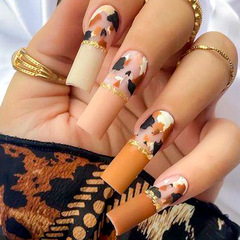 Gold leaf wear nail warm brown wear nail nail piece finished wholesale fake nail nail art nail piece wholesale