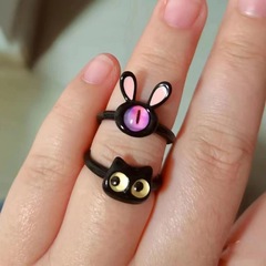 Xiaohongshu Style Small Black Cute Fun Opening Ring, Funny Fashion Niche Cute Student Versatile Couple Ring for Index Finger