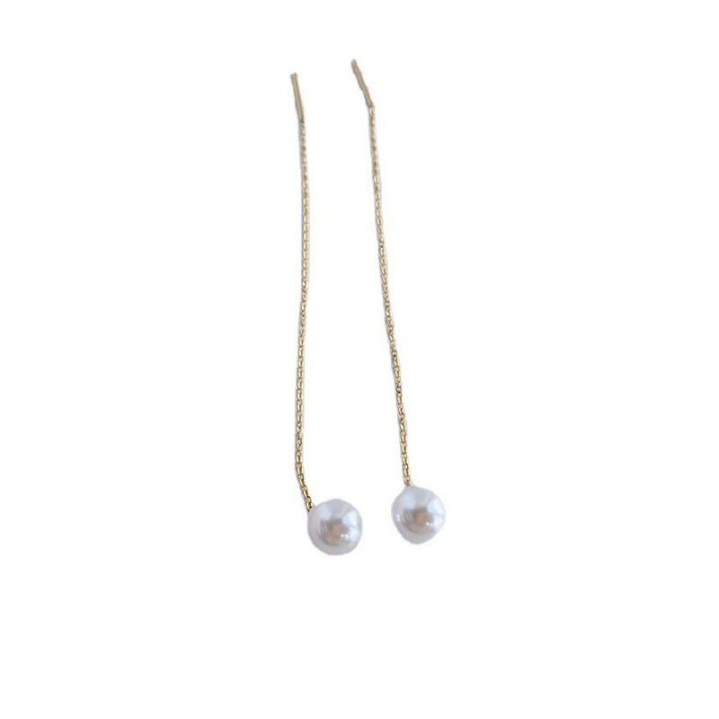 Tassel Pattern Women'S Gender Plating, Inlay Design Simple Style Tassel Titanium Steel Plating Inlay Pearl Ear Line 1 Pair