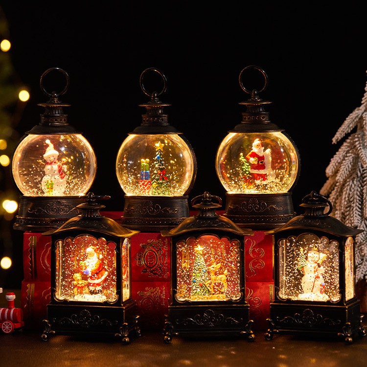 Lanterna natalizia con musica auto-innevante - Luce notturna vintage a forma di globo di neve con melodie festive, decorazione natalizia per la casa e come regalo_voghion.com