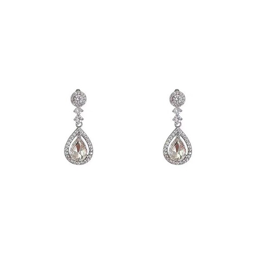 S925 silver needle exquisite zircon drop-shaped earrings for women light luxury niche white wear high-end earrings internet celebrity ear jewelry