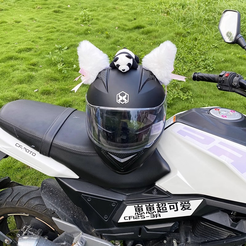 Universal Helmet Decoration Plush Long Bow Cat Ear Motorcycle Electric Car Ski Helmet (Auto Parts and Accessories) - long-bow-white-pink-pair-excluding-tail-panda-helmet