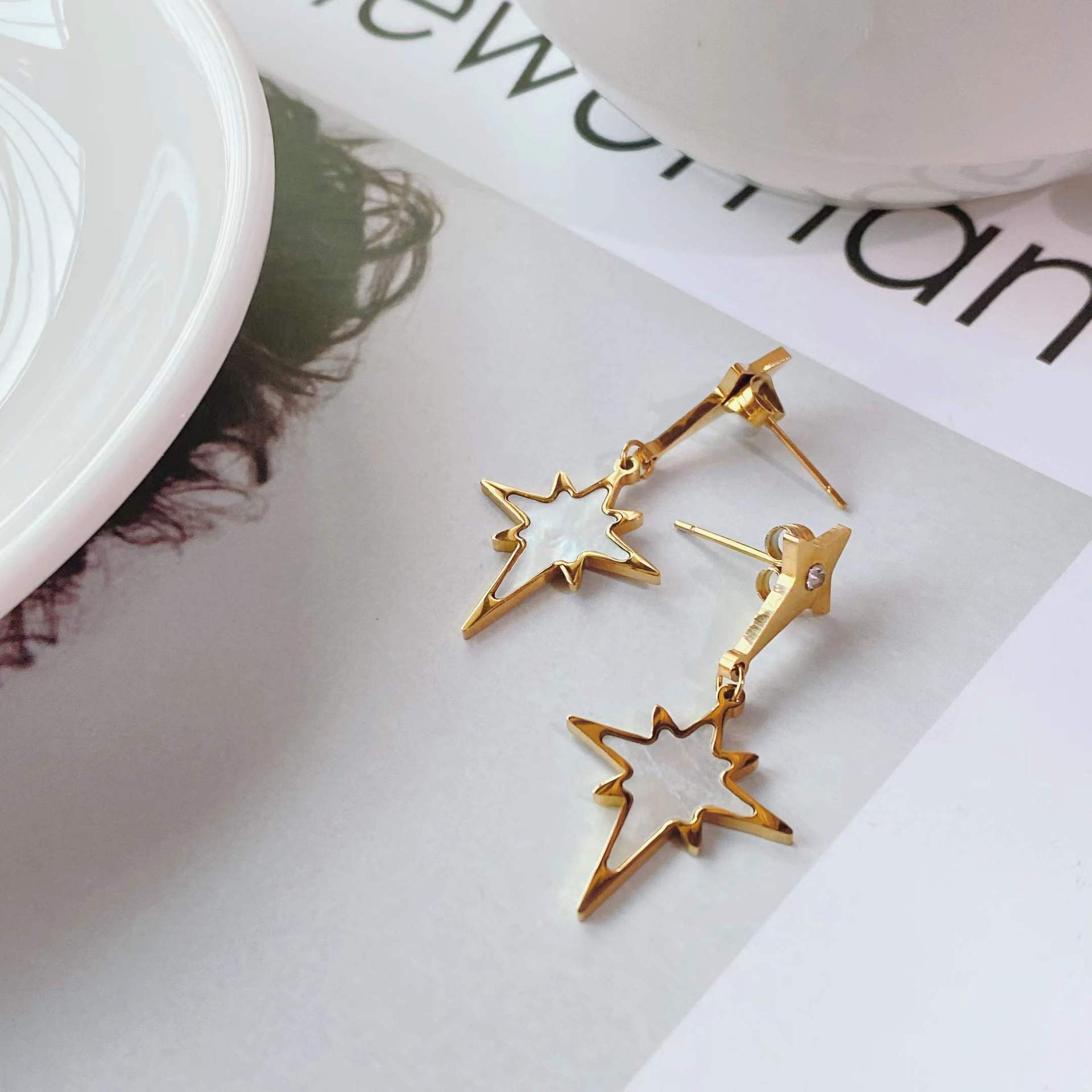 European And American New Galaxy Polaris North Pluto Titanium Steel Earrings display picture 6