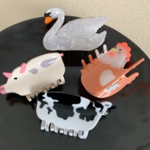 可爱动物发夹拼接醋酸小猪抓夹小众款趣味鲨鱼夹子后脑勺盘发抓新