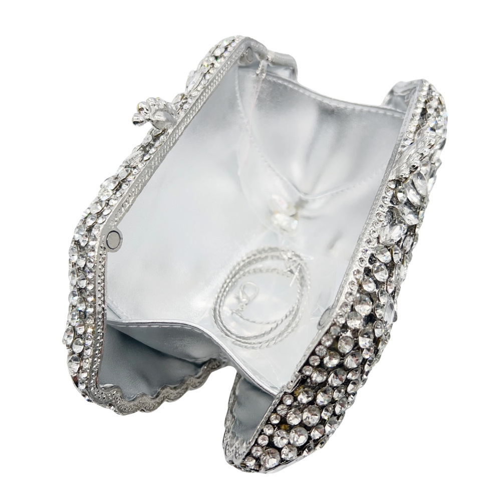 Bolsa de piedra bolsas de cristal metal hueco diamantes bolsas de cena vestido de cena bolsas de mano plata