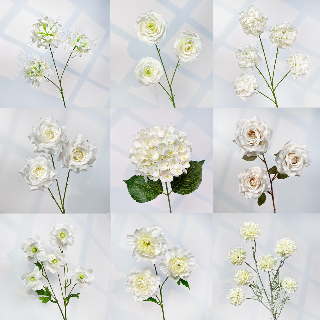 Matériaux de fleurs de simulation de mariage blanc