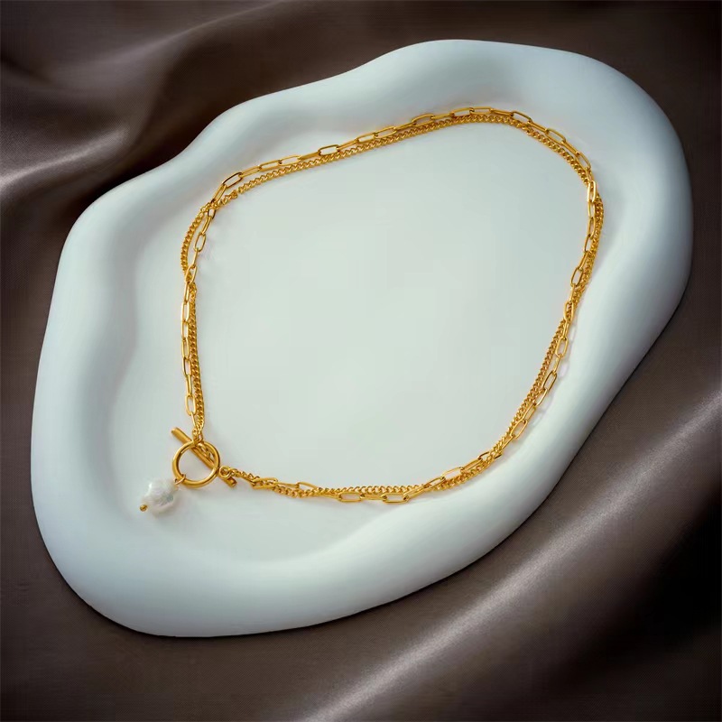 Baroque Style Round Imitation Pearl Titanium Steel Necklace display picture 3