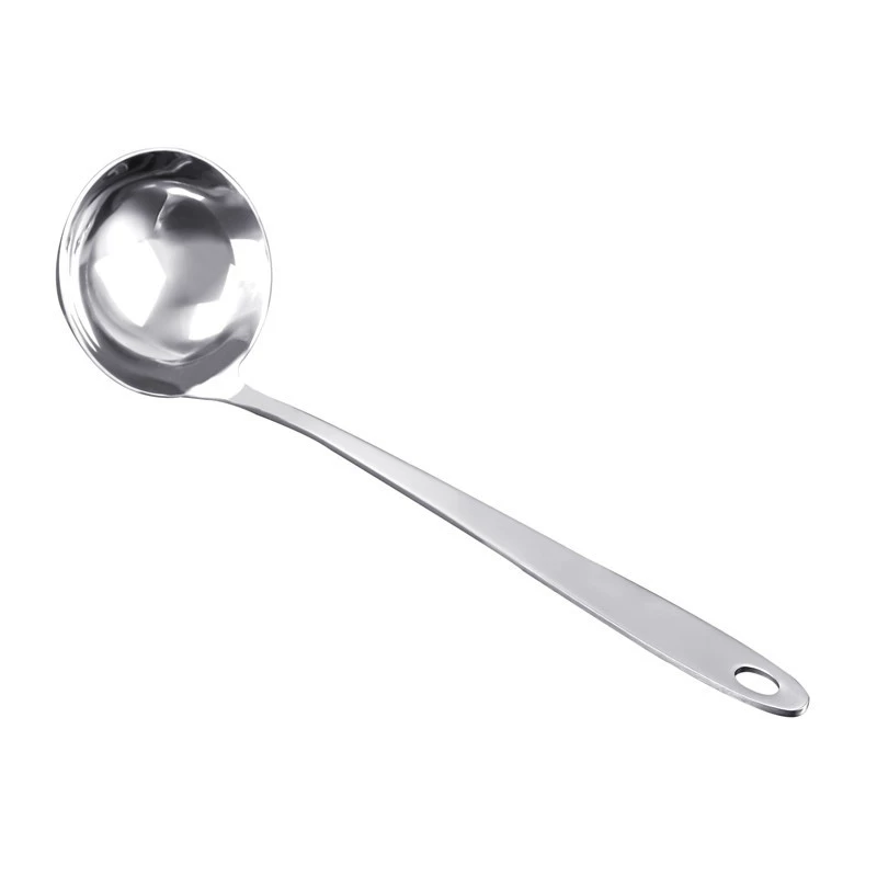Kitchen dumpling spoon Household long -handle stainless steel large soup hot pot spoon spoon spoon leak -free iron commercial pearl spoon