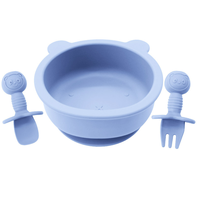 Oso para niños Tazón tenedor de silicona cuchara alimentos complementarios vajilla de alimentación resistente a las caídas suministros maternos e infantiles tazón de silicona dibujos animados oso Tazón