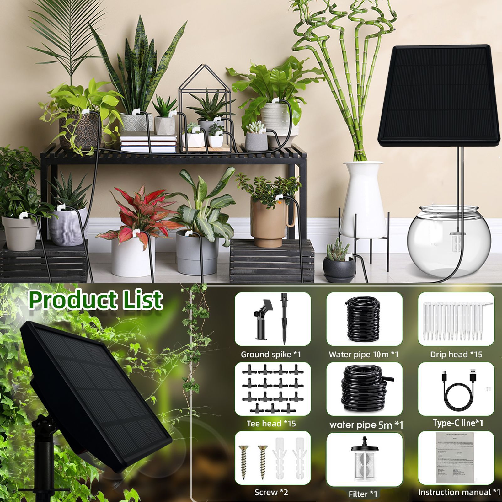 Cross-border Solar-powered Rechargeable Water Storage Pump, Lazy Person's Flower Watering Device, Garden Greenhouse_voghion.com