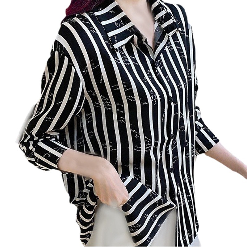 Nueva camisa a rayas suelta casual adelgazante elegante versátil cómodo moda camisa de las mujeres carta personalizada a rayas