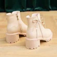 溫柔仙女小短靴2021年冬季新款粗高跟馬丁靴女春秋單靴百搭女靴子