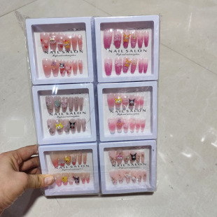 美甲穿戴甲兒童可拆卸學生美甲貼指甲貼片中長款法式蝴蝶結美甲片