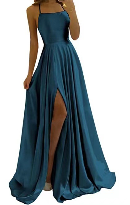 Amazon vestido de dama de honor europeo y americano vestido largo adelgazamiento fuera del hombro novias bola vestido formal simple sexy Split