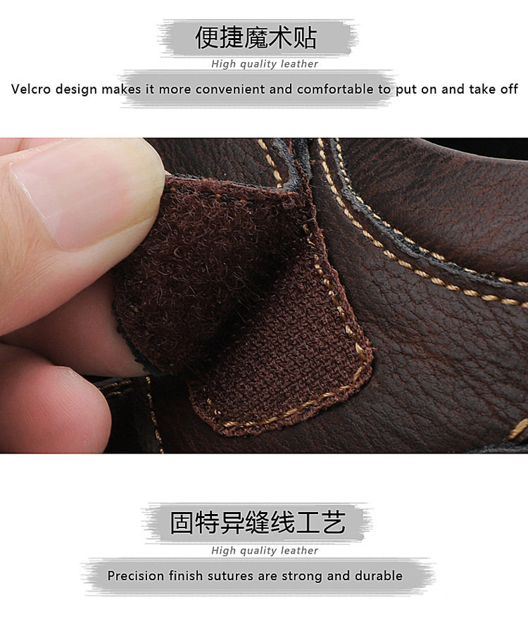 Dép sandal nam da thật bít mũi đế dày dán Velcro cỡ lớn — 202122 màu đen, 202122 đỏ nâu, Màu xám 202122 chi tiết 9