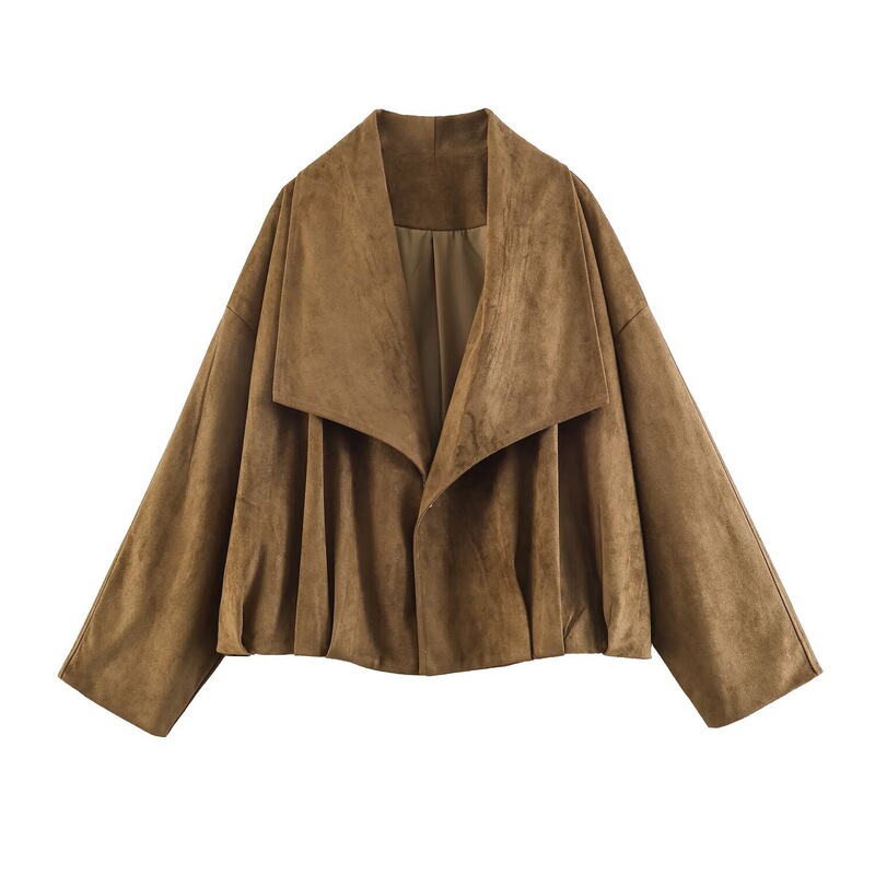 Early Spring New Women's Casual Versatile Stylish Suede Texture Wrap Coat 4344151