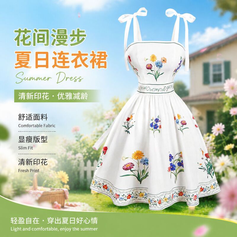 European and American Style Beach Vacation Dress, Bohemian Floral Print Spaghetti Strap Dress, Direct Shipment from the Source European and American Style Beach Vacation Dress, Bohemian Floral Print Spaghetti Strap Dress, Direct Shipment from the Source