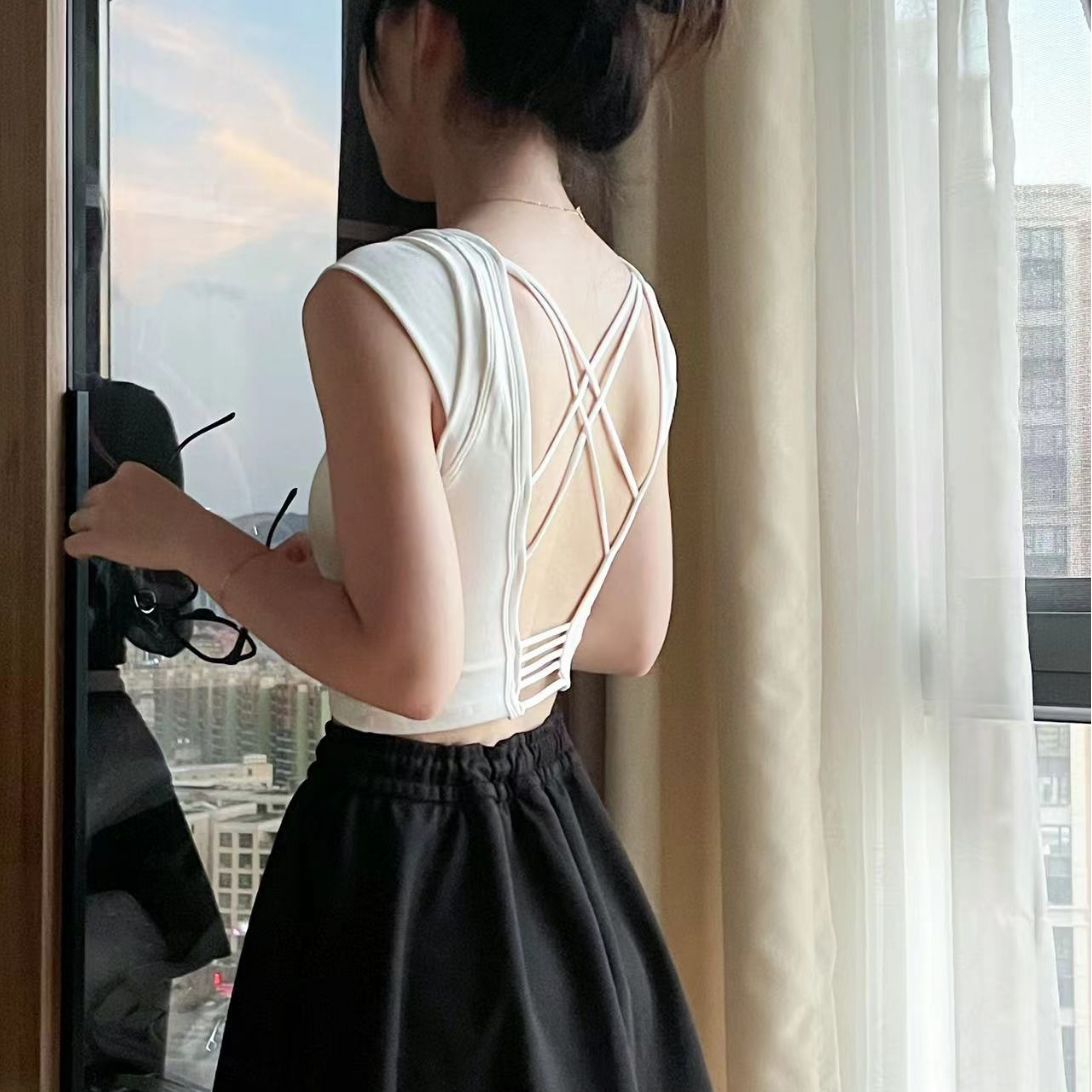 Dopamina Chaleco con almohadilla en el pecho pequeño Flying manga hueco backless Cruz Correa ultra corto camisola