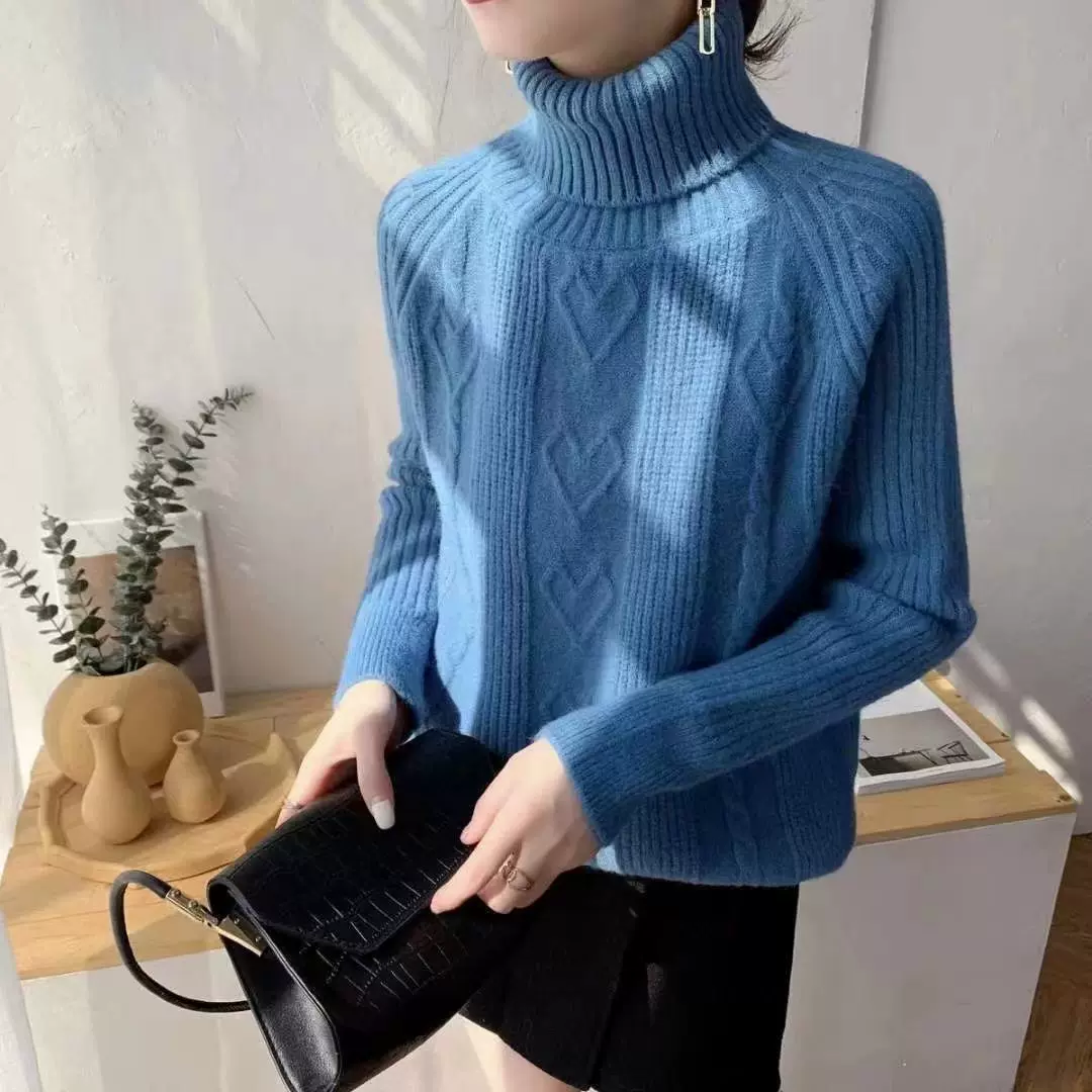 2023年新款秋冬装高领女士毛衣厚款麻花针织衫上衣冬季内搭打底衫