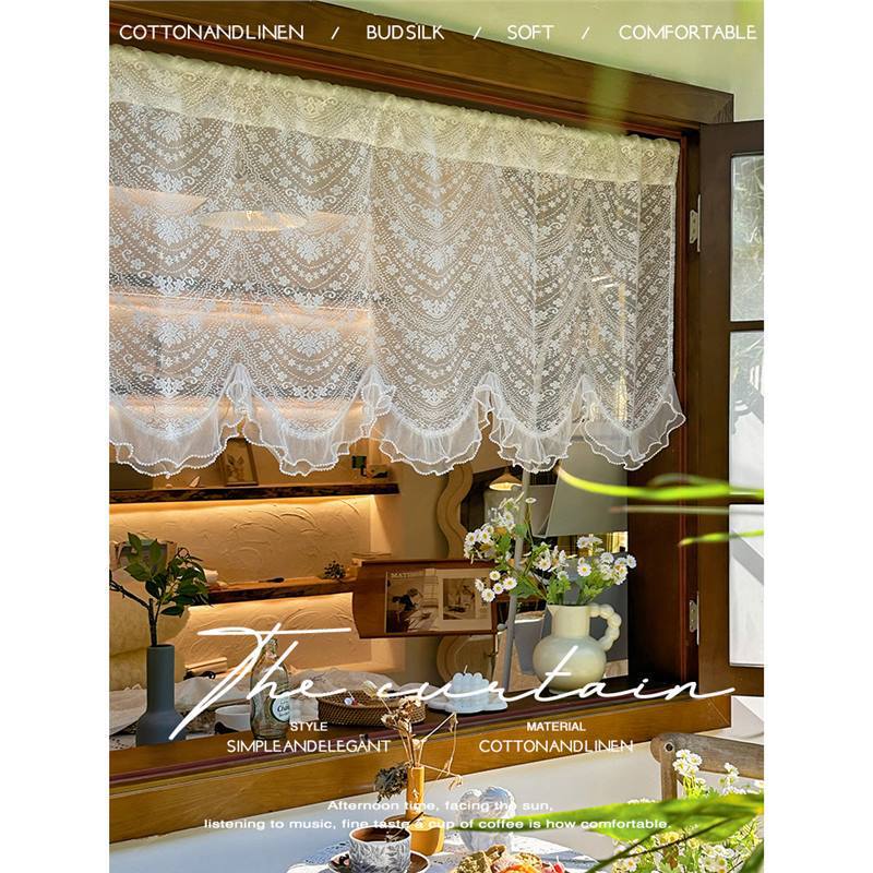 French Retro Romantic Lace Window Curtain Arched Door Velcro Curtain Korean Pastoral European Half Curtain Short Curtain Gauze Curtain