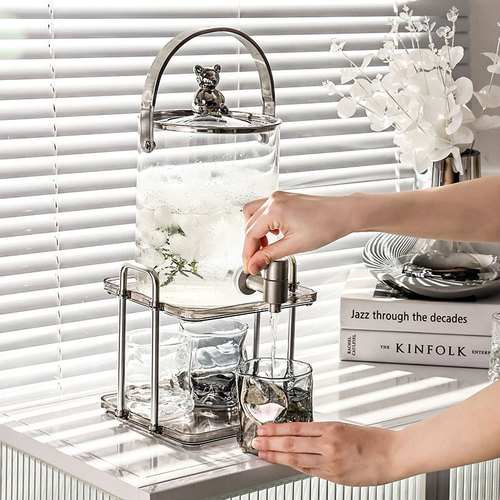 Bear glass cold kettle with faucet large capacity bucket and cup set household high-value beverage bucket wholesale
