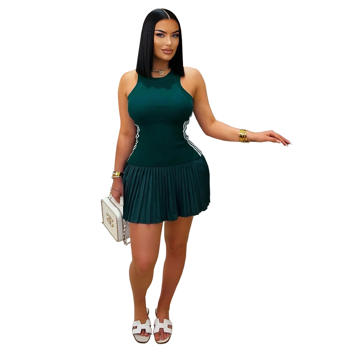 C7320 Vestido Corto Deportivo para Mujer, Estilo Europeo y Americano, Corte Tridimensional, Ajustado, para AliExpress y Amazon image 8