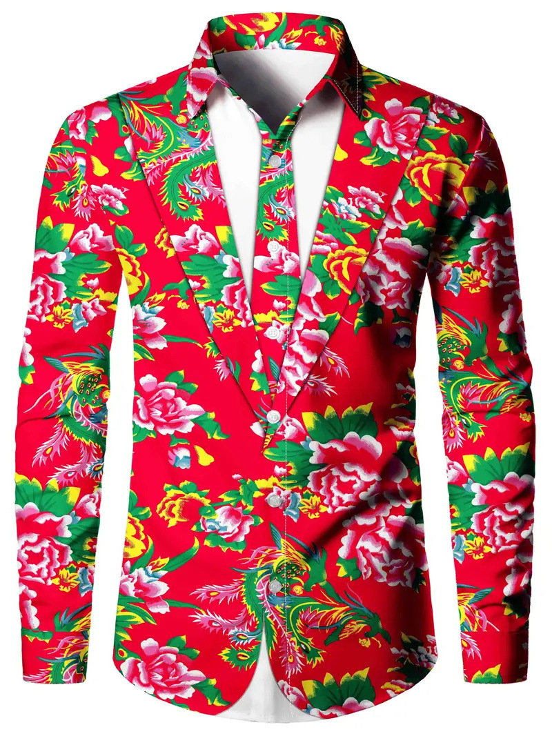 2024 nuevas camisas estampadas digitales falsas de dos piezas para hombres calientes de la moda de Amazon transfronteriza Amazon MB12