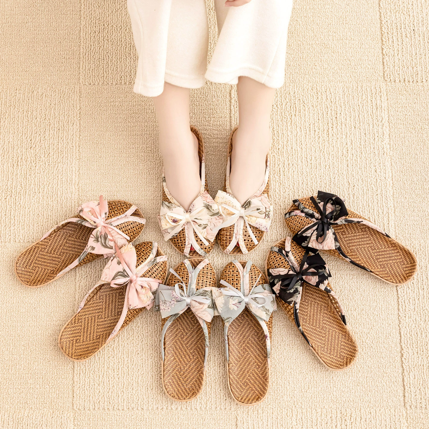 Новые популярные летние домашние тапочки для дома, женские сандалии ручной работы из ротанга Baotou, нескользящие и милые