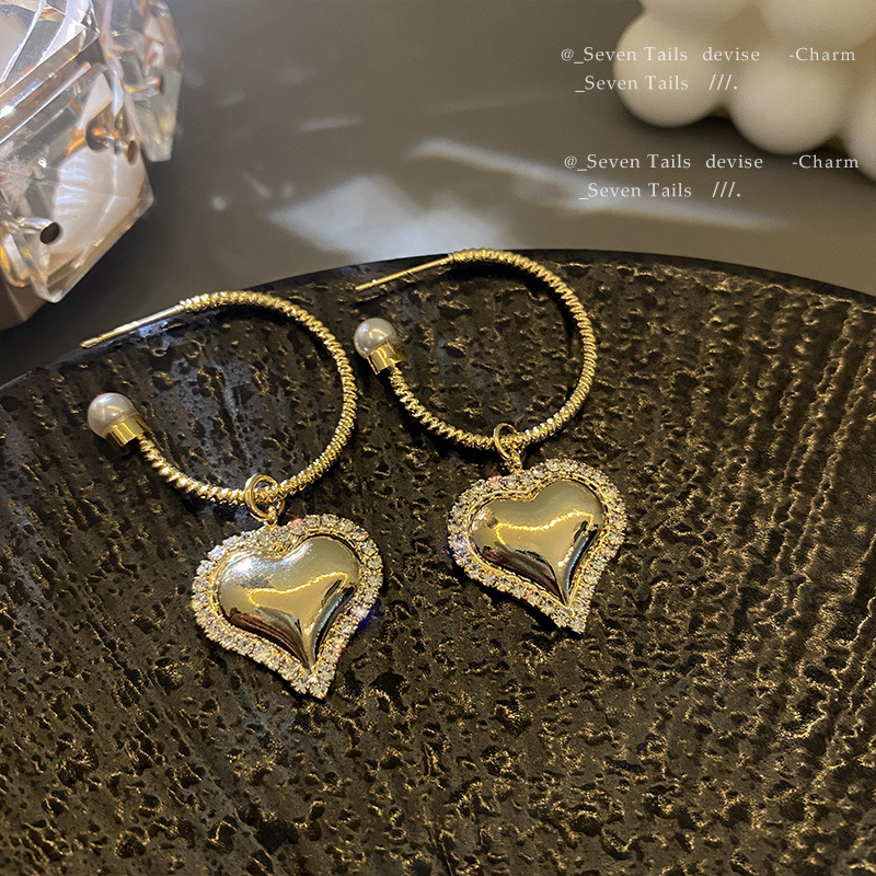 Sweet Heart Shape Alloy Plating Artificial Rhinestones Earrings 1 Pair display picture 1
