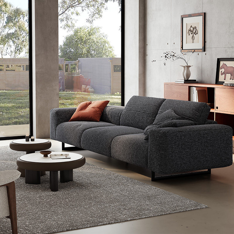 Italiano simple sofá de tela recta gran sala de estar algodón gris oscuro sofá cuadrado sofá de casa de alojamiento sofá