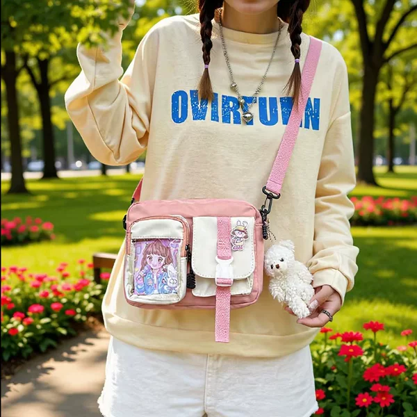 Cute Student Color-Block Transparent Small Bag for Women, Korean Style Card Holder Crossbody Bag, Adorable Soft Japanese-Style High-Value Shoulder Bag