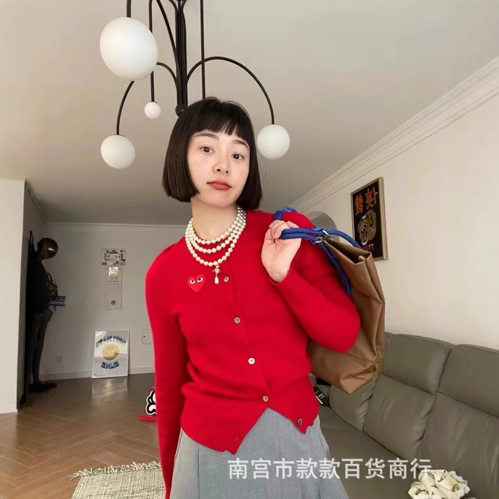 日本のニットセーター、川久保田風セーター、カーディガン、カップル・親子お揃い、メンズゆったりハート柄ウールセーター、保陵風インナー