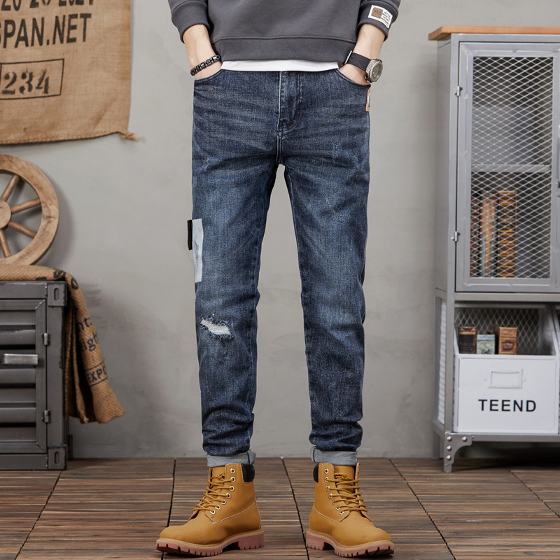 Vaqueros rotos para hombre, vaqueros para hombre con elástico en la pierna pequeña_voghion.com