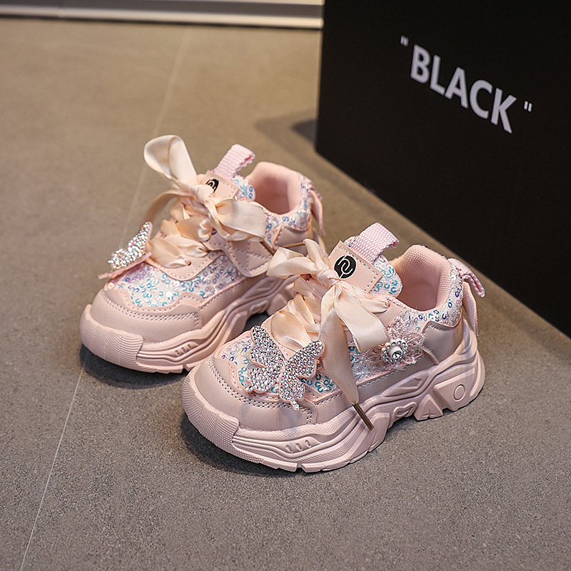 Girls' Spring Sneakers Princess Style Baby Fashion Shoes With Soft Sole Sequin Butterfly_voghion.com