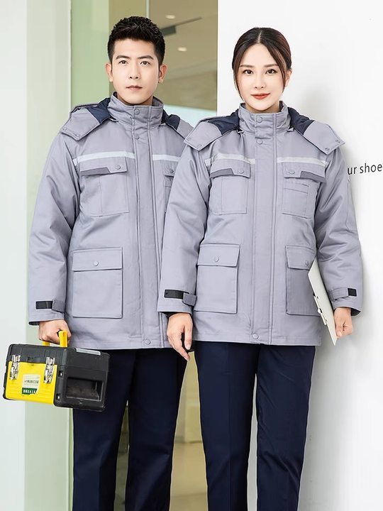 冬用静電気防止綿服 男女兼用 取り外し可能なポリエステル綿服 防寒服 工場作業服 労働保護作業服 綿服|undefined