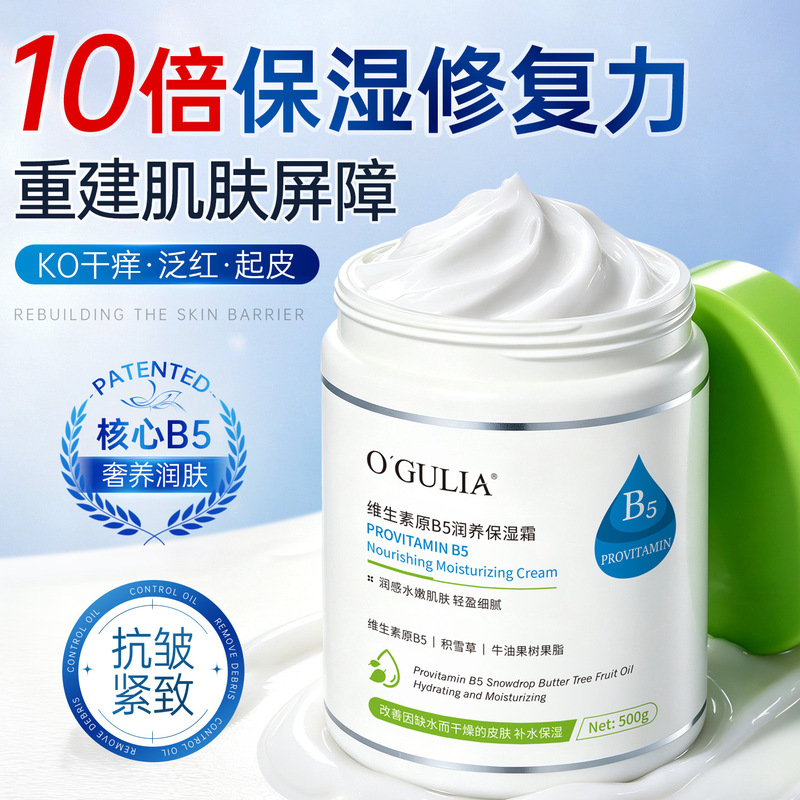 Vitamin B5 Large White Jar Moisturizing Face Cream, Hydrating, Nourishing, Non-Greasy, Anti-Dry and Anti-Cracking, B5 Autumn and Winter Body Lotion