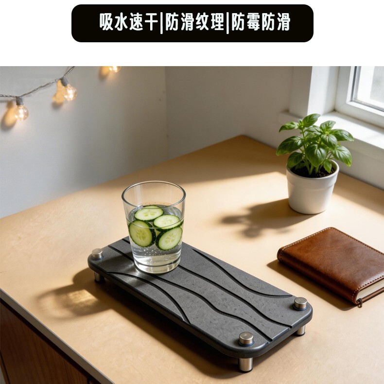 Wave-Patterned Diatomaceous Earth Storage Rack for Bathroom Sink, Screw-Fixed Suspended Drainage Tray, Direct Supply from Manufacturer